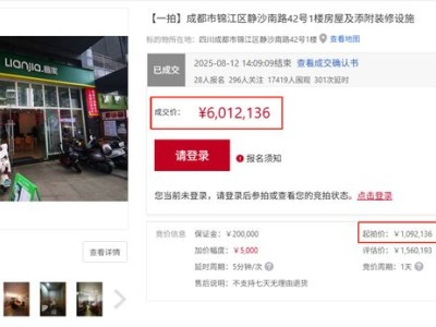 锦江商铺司法拍卖：起拍109万，350次竞价后601万成交-知创网