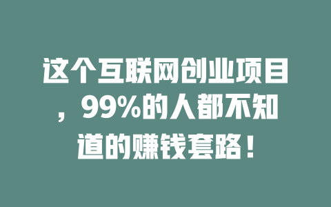 这个互联网创业项目，99%的人都不知道的赚钱套路！-知创网