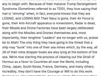 特朗普：已经开始清理霍尔木兹海峡，以造福世界各国-知创网